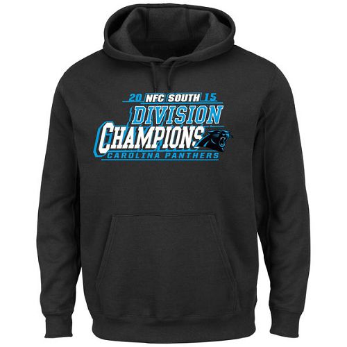 Men's Carolina Panthers Majestic Black 2015 NFC South Division Champions Pullover Hoodie - Click Image to Close